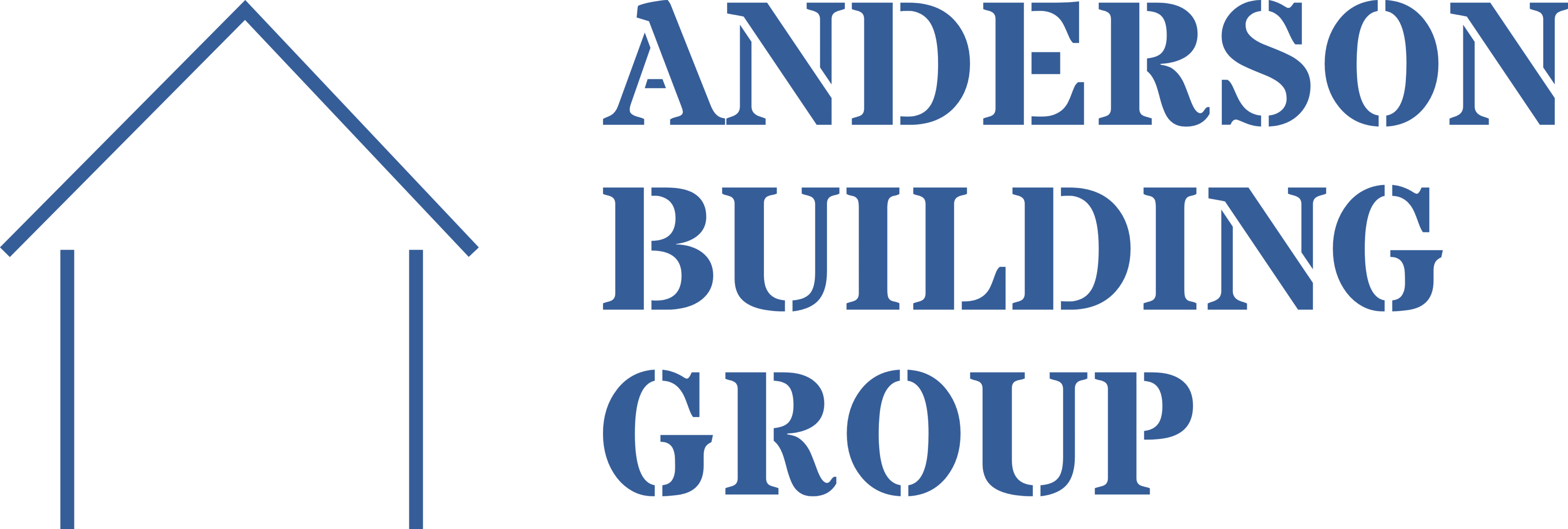 A green background with blue letters that say " andrew building group ".