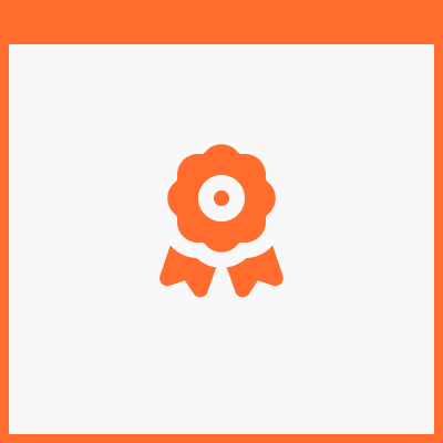 Orange award ribbon icon on white background.